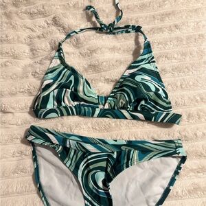 xhilaration green and white swirl bikini set